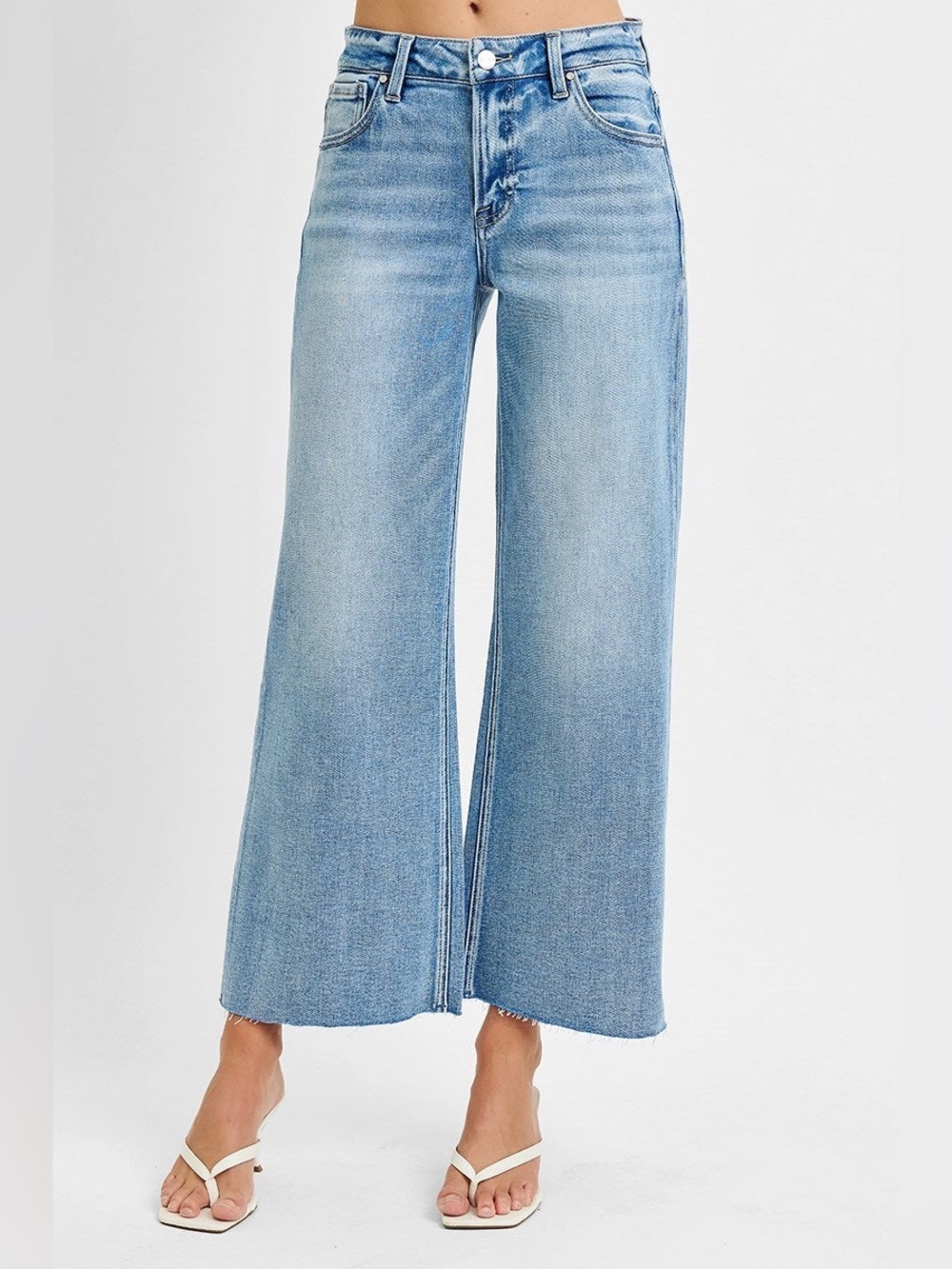 NWOT Risen Jeans Mid-Rise Cropped Wide Leg Jeans with Raw Cut Hem